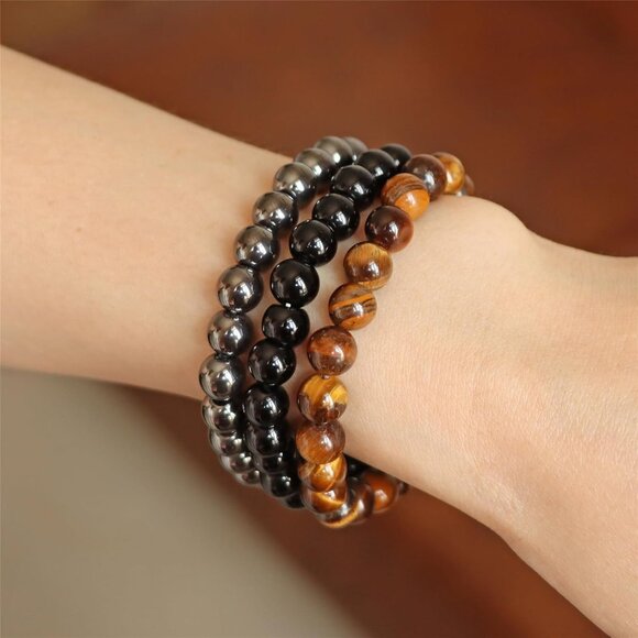 3PCS Tiger eye Healing Crystal Natural Stone Beaded Stretch Bracelet for Women - Picture 4 of 6